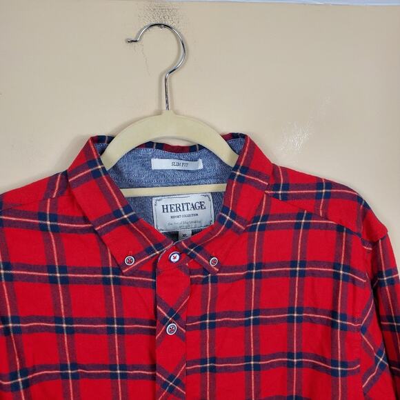 Heritage Red Plaid Flannel Slim Fit Button Down Size XL - Picture 5 of 11
